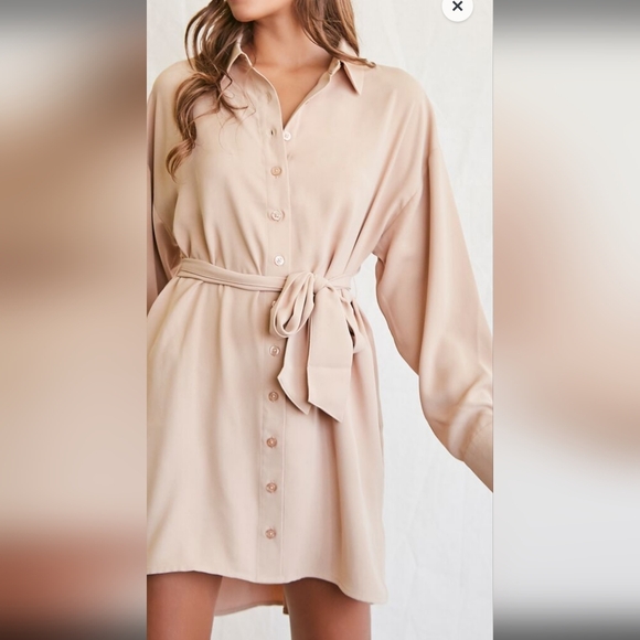 Forever 21 Green Tie Waisted Shirt Dress (Large) - Picture 4 of 4